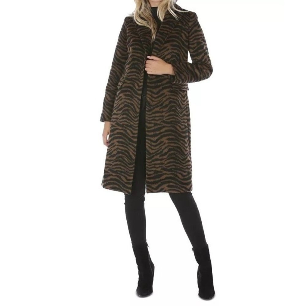 TAHARI Wool Topper Coat Zebra Print Size S